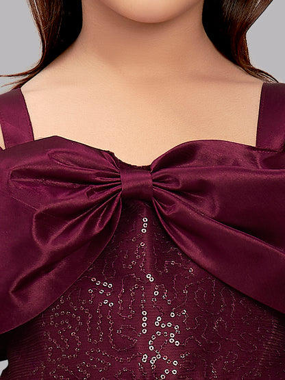 Burgundy Sequins  Bow Gown