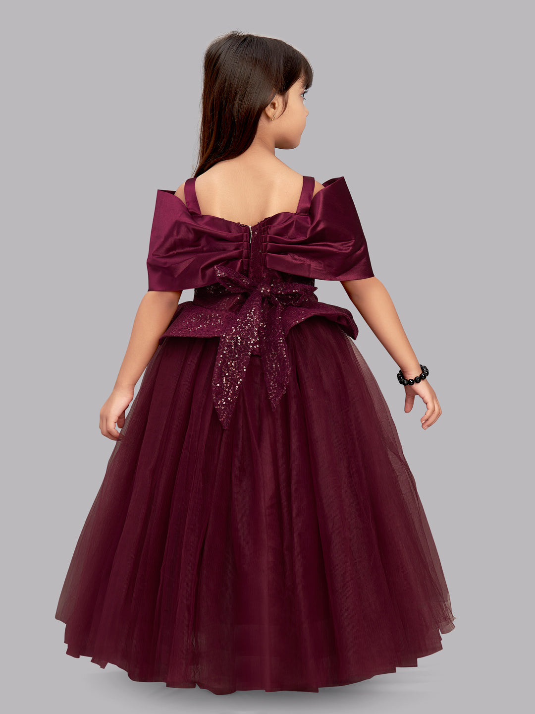 Burgundy Sequins Bow Gown
