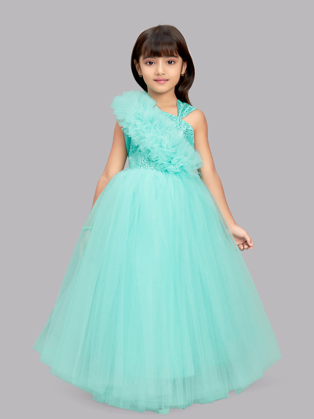 Aqua Ruffled Sequins Bodice Gown – Pink Chick