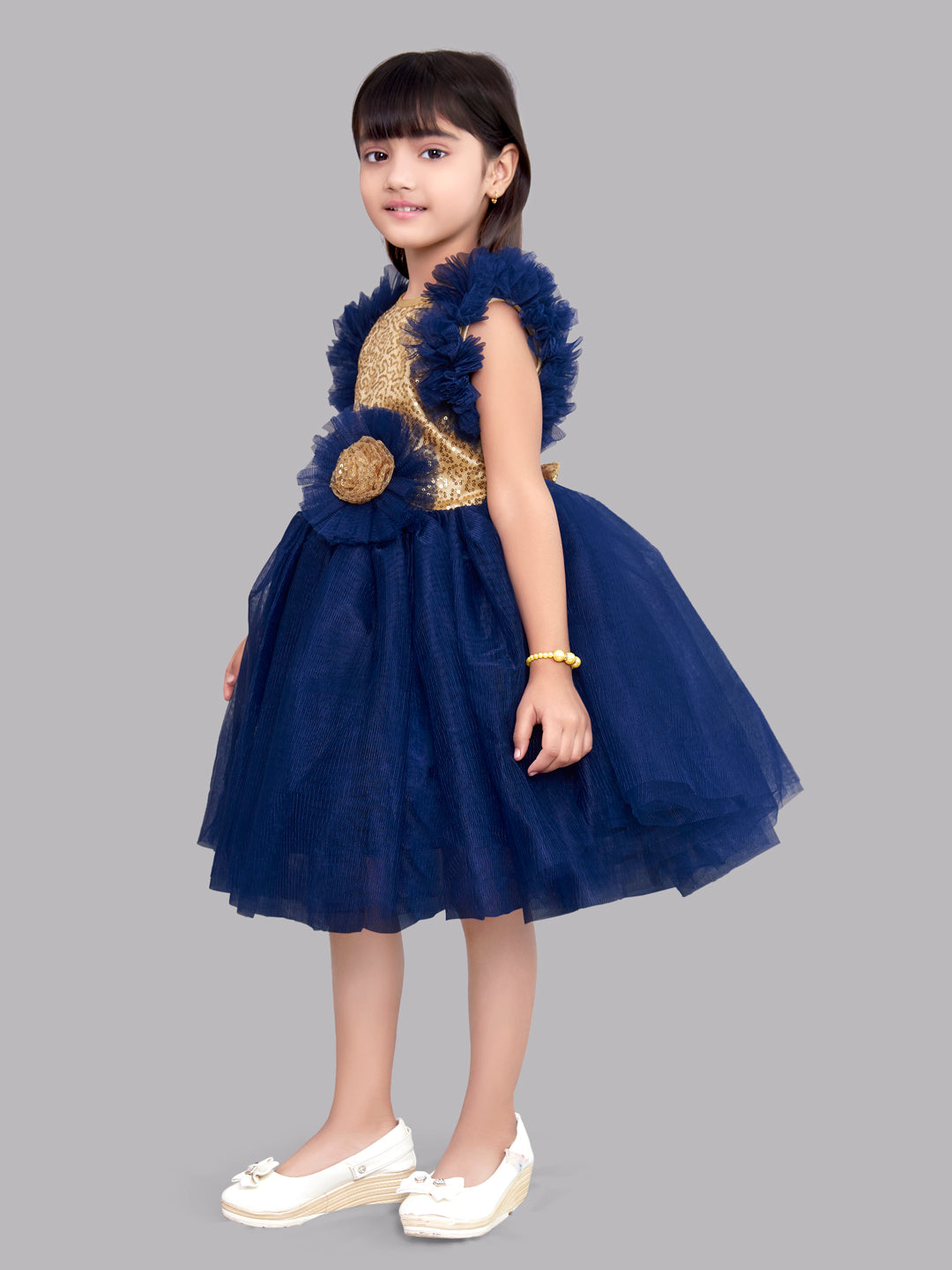 Sequins Gold and Navy Blue Dress - Super Sale
