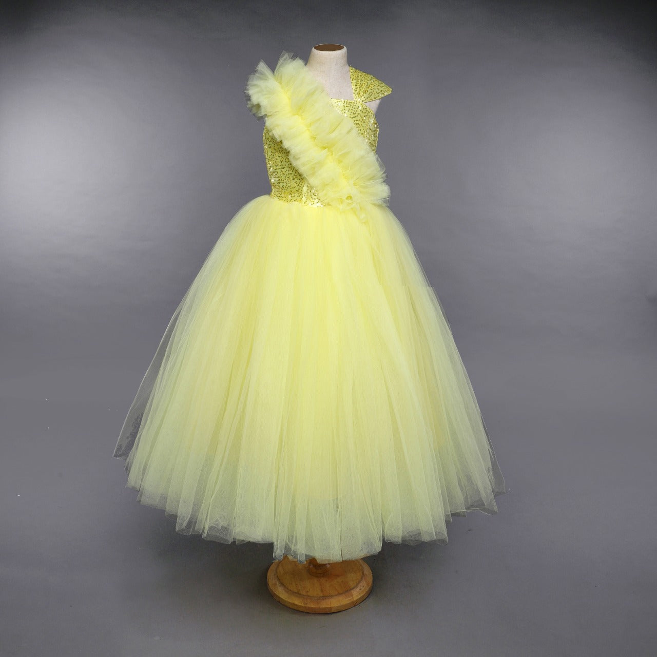 Yellow Ruffled Sequins Bodice Gown