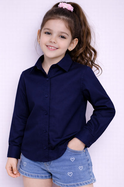 Collared Button-Up Shirt -Navy Blue
