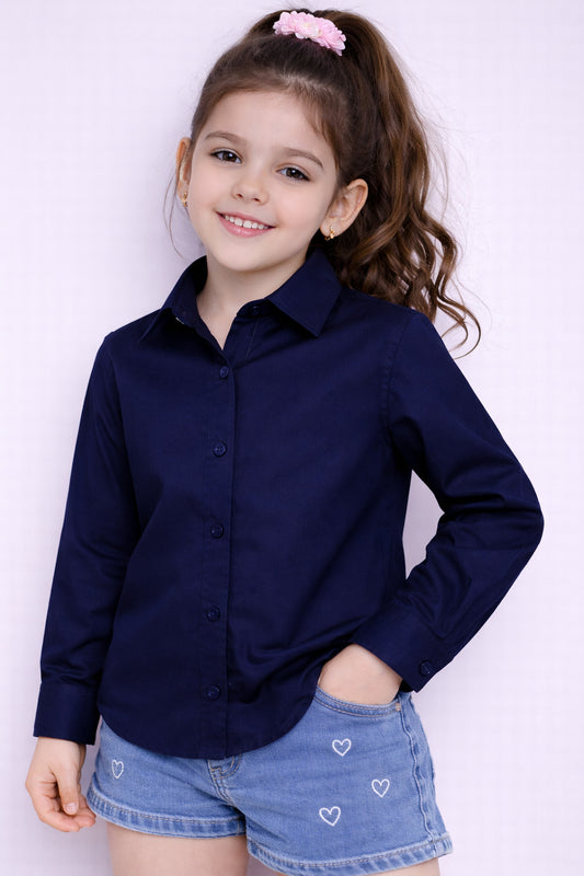 Collared Button-Up Shirt -Navy Blue