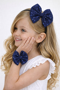 Sequins Bow Bracelet & Hairband Set -Navy Blue