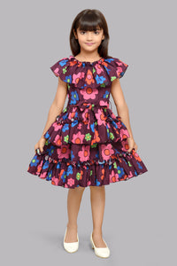 Floral Printed Tiered Dress -Burgundy