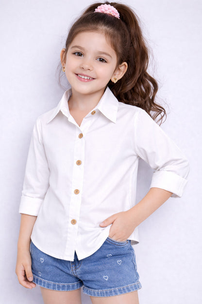 Collared Button-Up Shirt -White