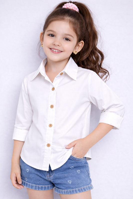 Collared Button-Up Shirt -White