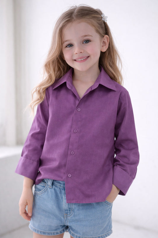 Collared Button-Up Shirt -Purple