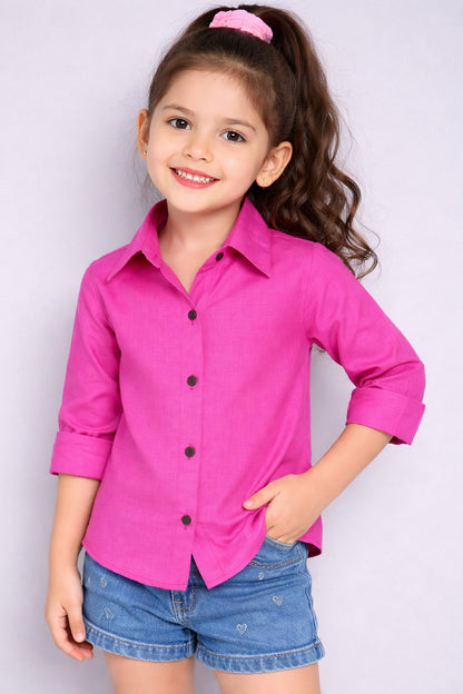 Collared Button-Up Shirt -Pink