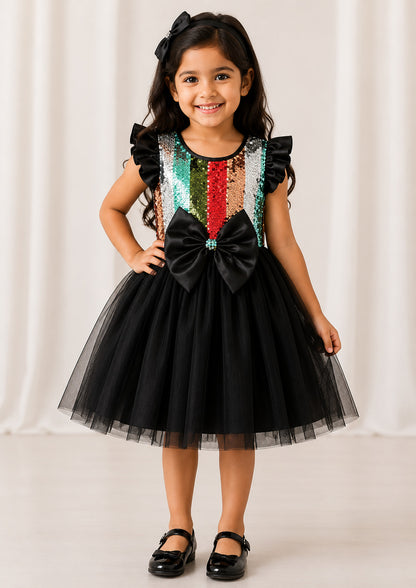 Black Multi sequins Bow Dress