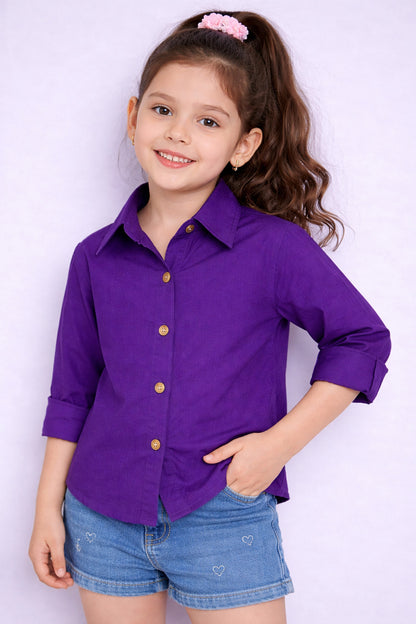 Collared Button-Up Shirt -Purple