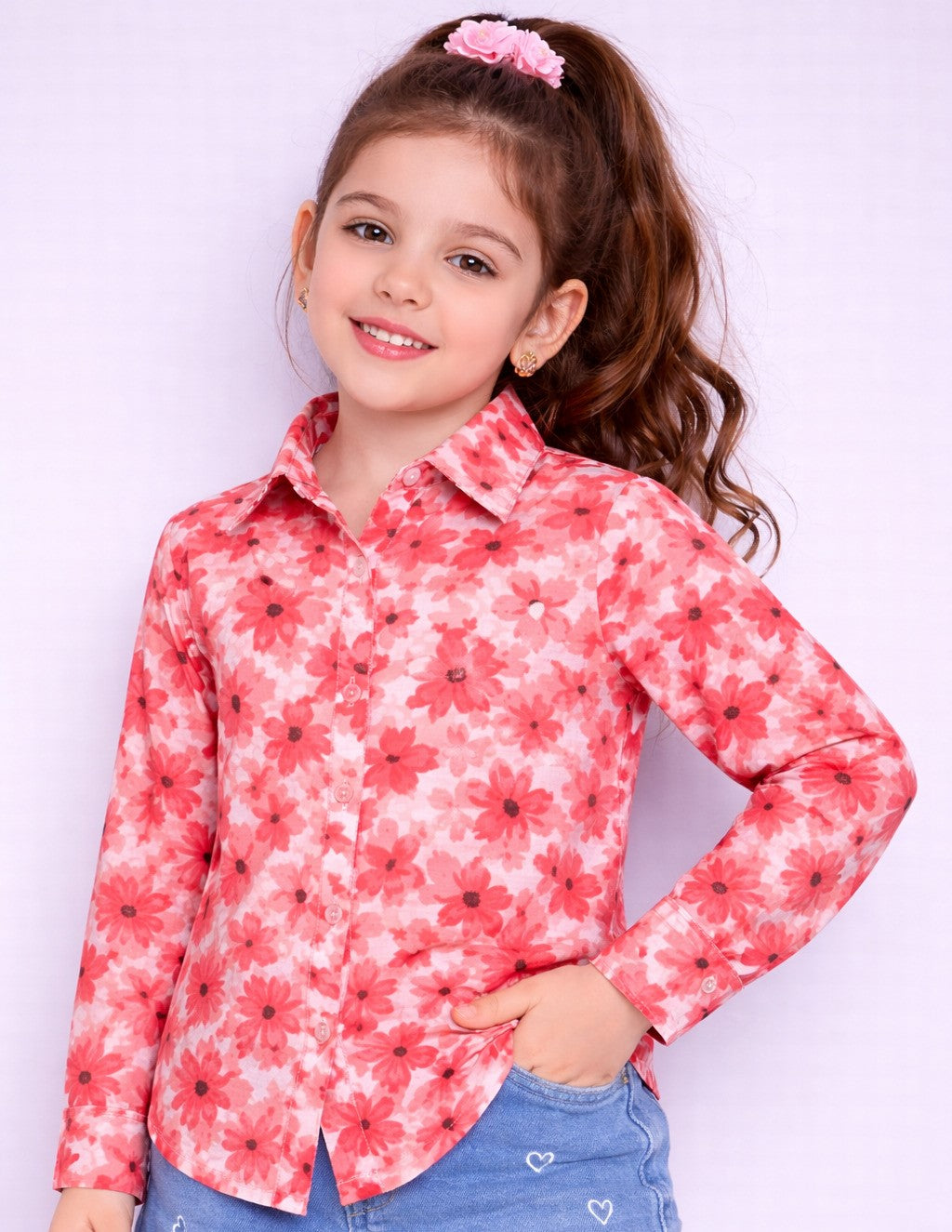 Floral Print Shirt -Orange
