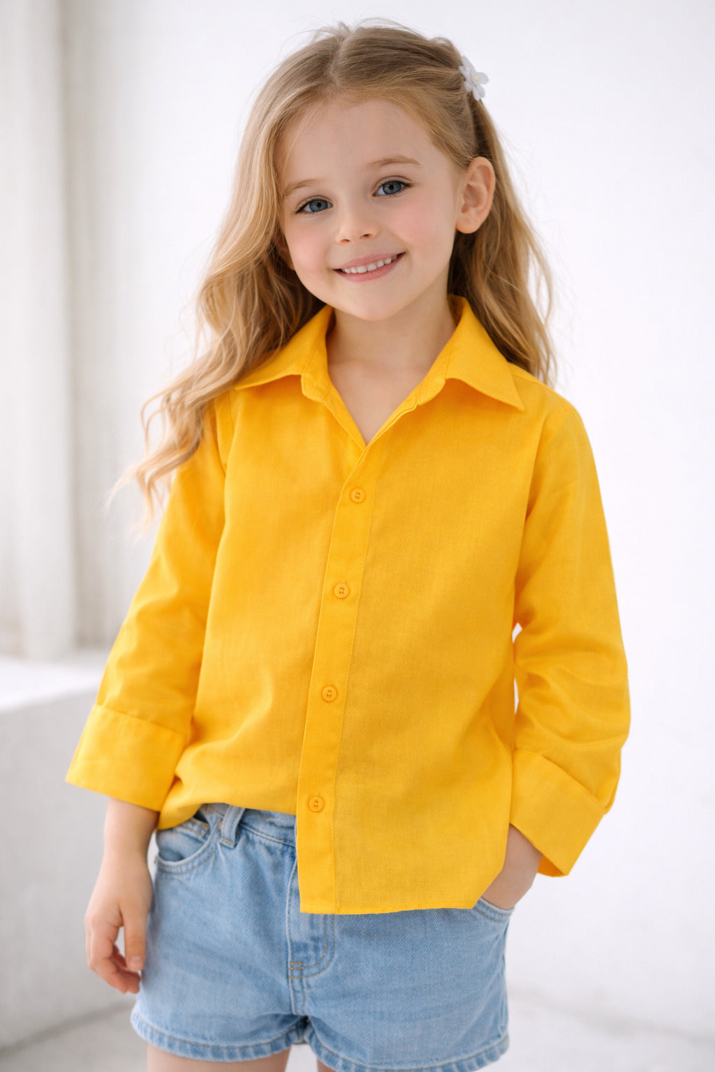 Collared Button-Up Shirt -Yellow