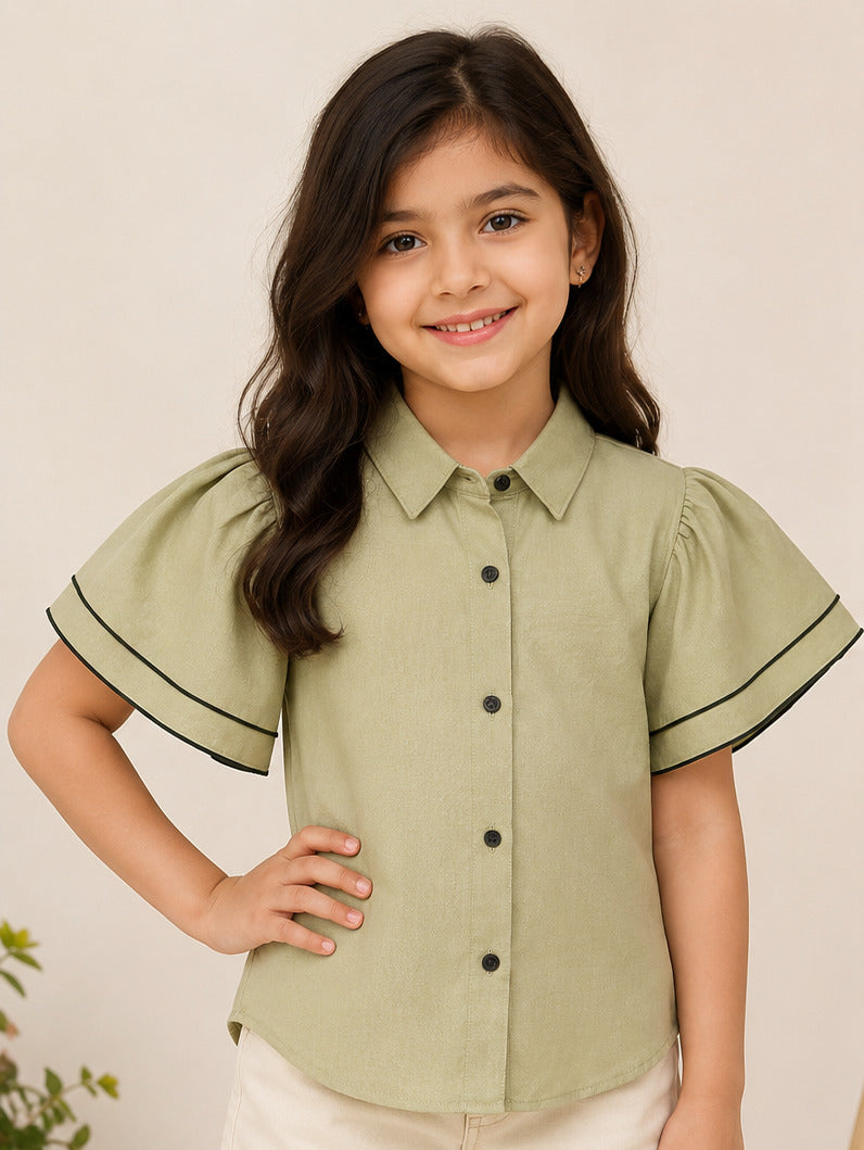 Khaki Layered Sleeves Shirt