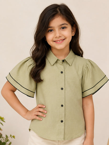 Khaki Layered Sleeves Shirt