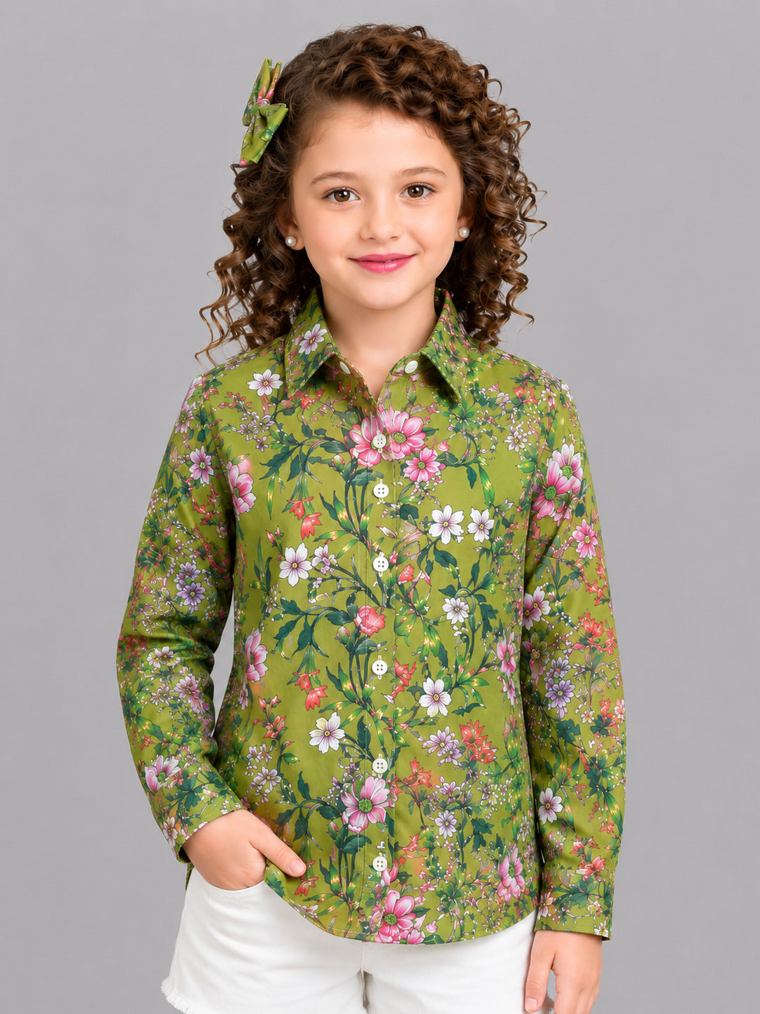 Polyester Olive Floral Shirt