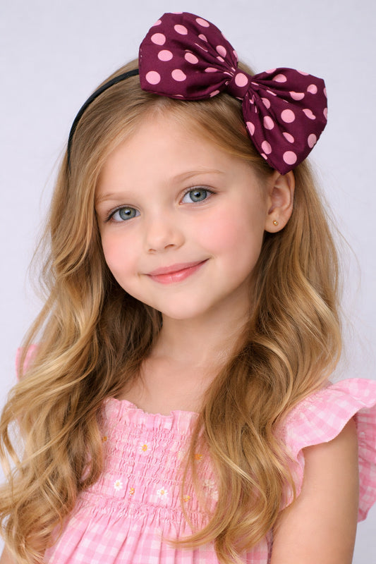 Polkadot Bow Hairband - Maroon