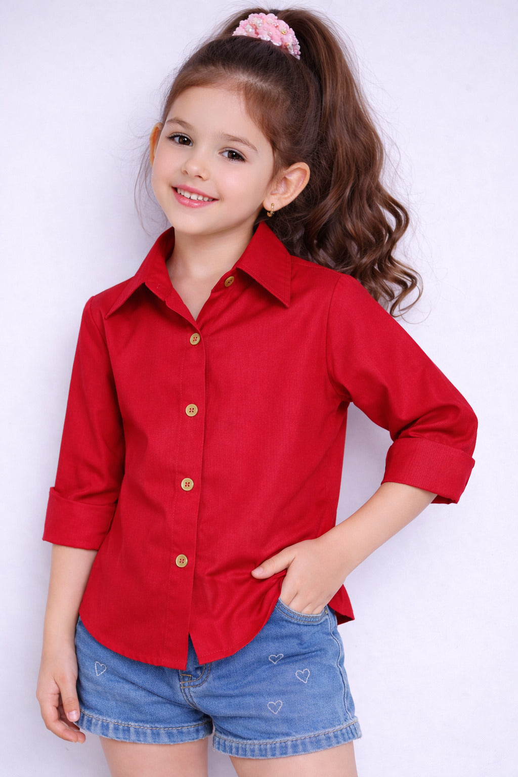 Collared Button-Up Shirt -Red