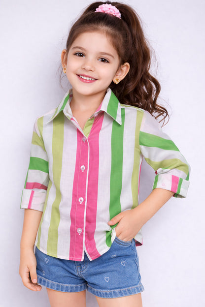 Coral  & White Striped Collared Shirt