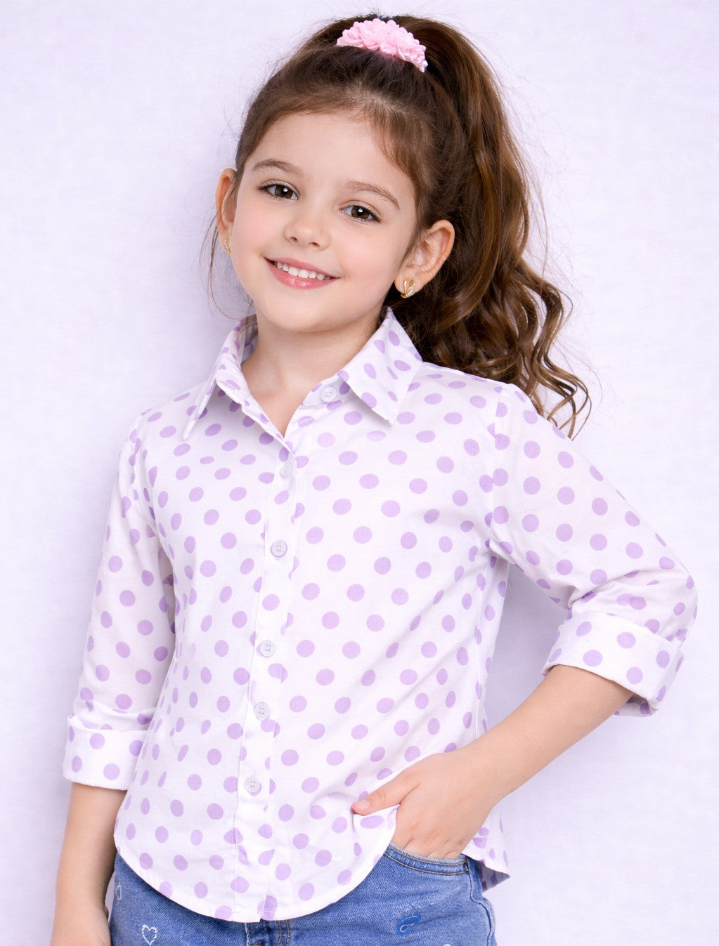 Polkadot Printed Shirt -Lavender