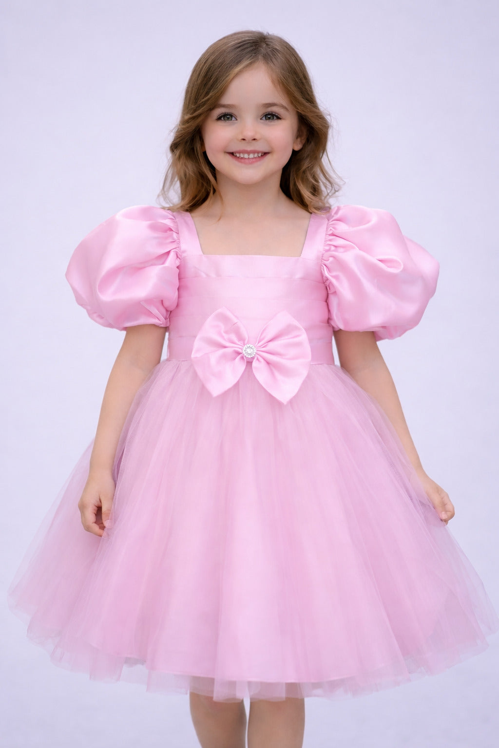 Puff Sleeves Smoked Back Dress - Pink