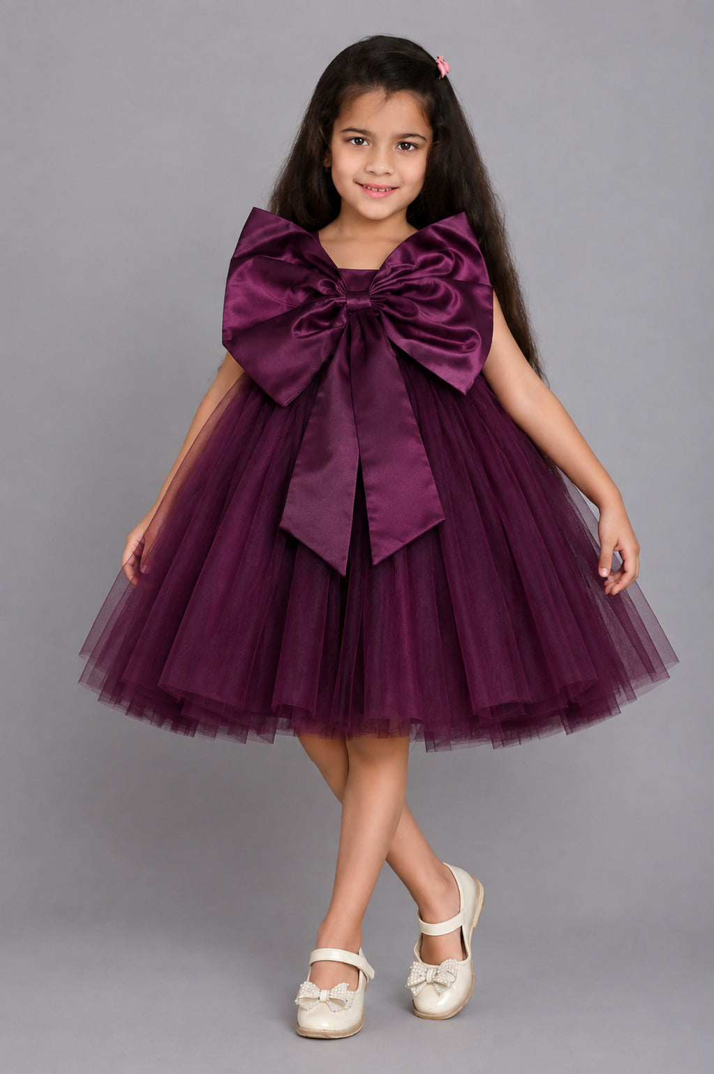 PinkChick Big Bow Dress -Burgundy