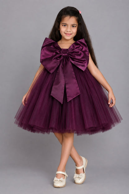 PinkChick Big Bow Dress -Burgundy