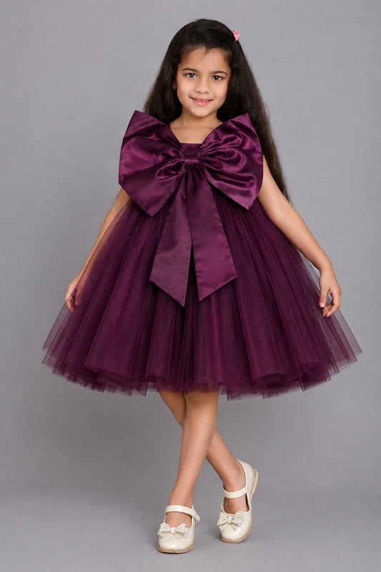 PinkChick Big Bow Dress -Burgundy