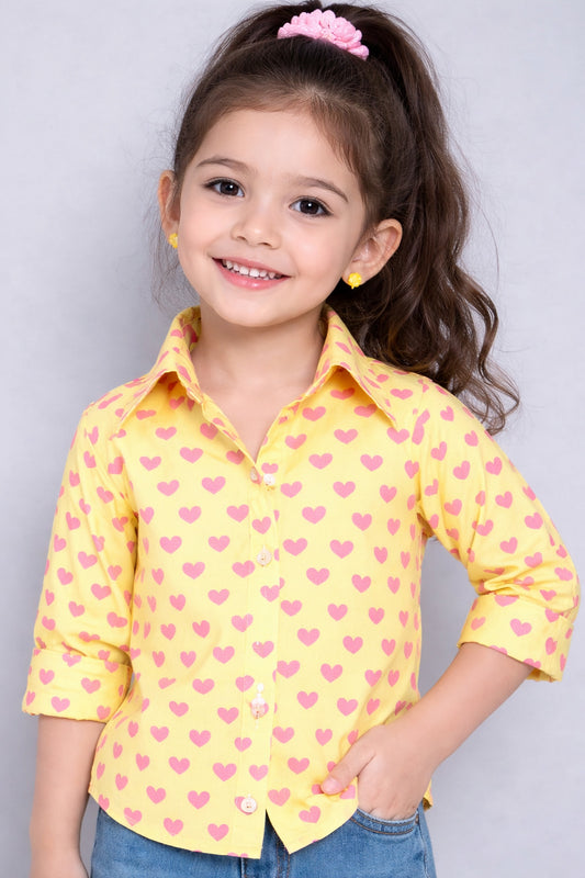 Yellow  Heart Print Shirt