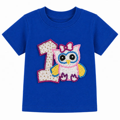 1st Birthday Owl Tee -Blue