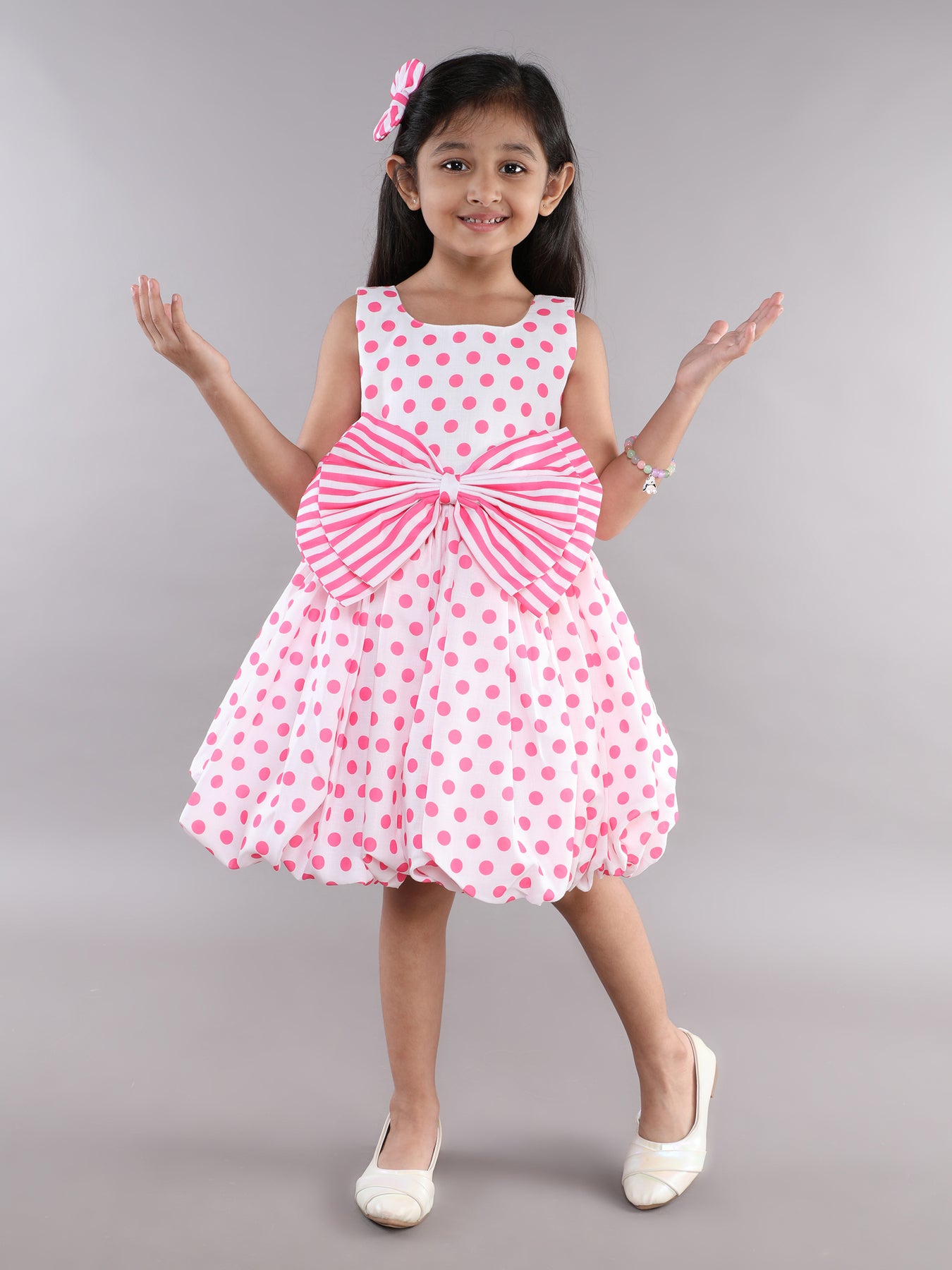 Polkadot Balloon Dress-Pink