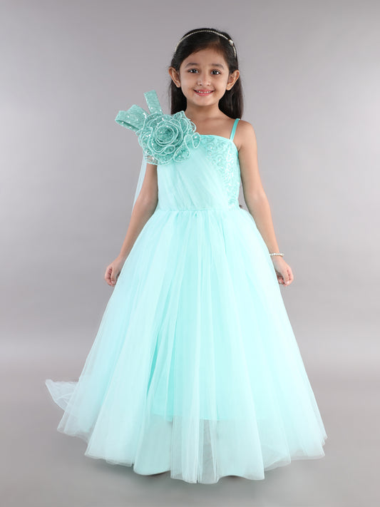 PinkChick One Shoudler Trail Gown - Aqua