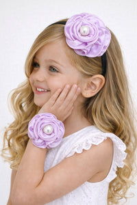 Satin Flower Bracelet & Hairband Set- Lavender