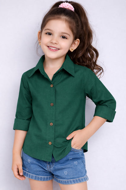 Collared Button-Up Shirt -Green