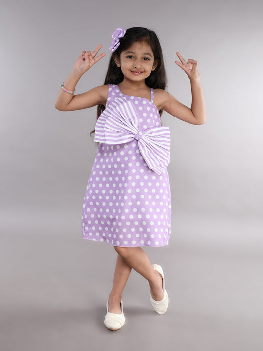 One Shoulder A-line Bow  Dress --Lavender