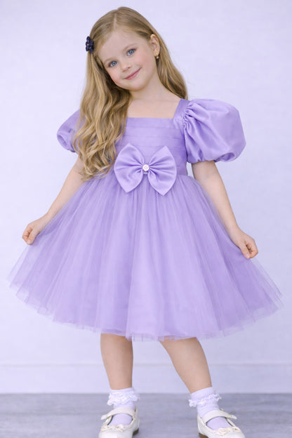 Puff Sleeves Smoked Back Dress - Lavender
