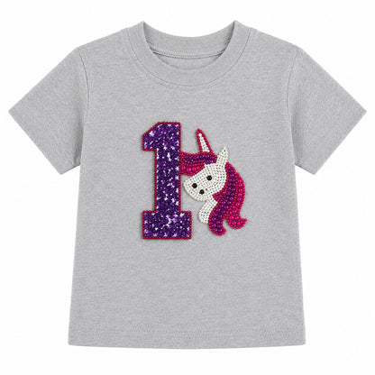 1st Birthday Tee-Unicorn - Grey