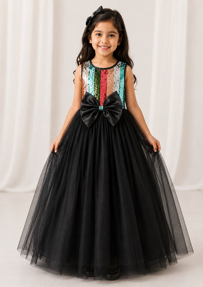 Black Multi Sequins Bodice Gown