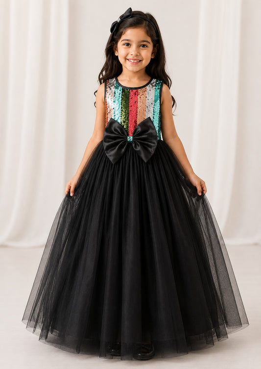 Black Multi Sequins Bodice Gown