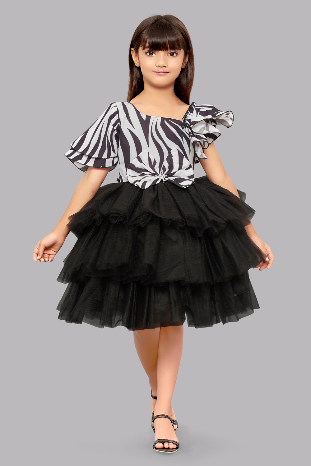Zebra Layered Dress -Black&White