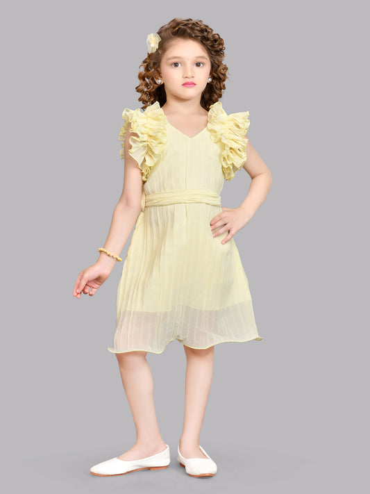 Pink Chick Yellow Accordion Pleats Dress