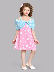 Polkadot Cotton  Bow Dress -Pink