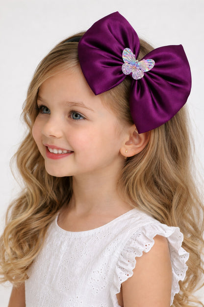 Satin Bow Hairband with Butterfly -Burgundy