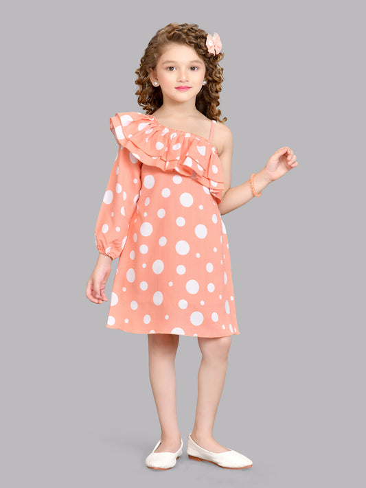 Peach & White Polkadot Aline Dress