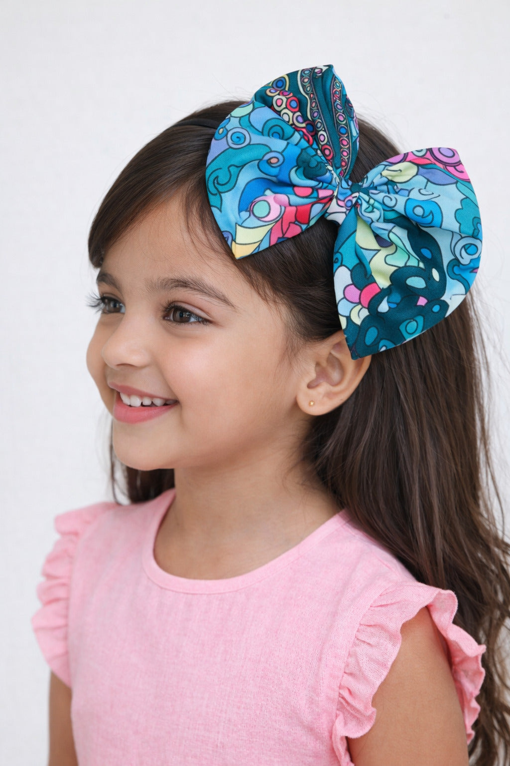 Teal Printed  Bow Hairband