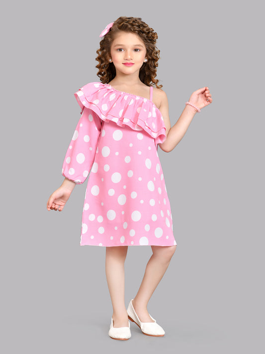 Pink & White Polkadot Aline Dress