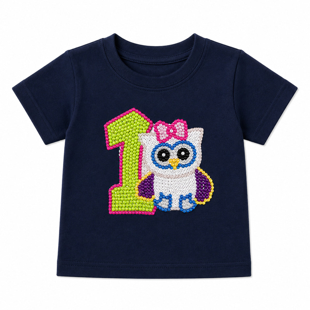 1st Birthday Applique Owl  Tee-Navy