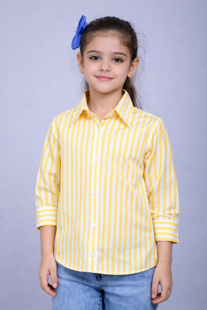 Yellow & White Striped Collared Shirt