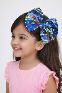 Blue Printed  Bow Hairband -Blue