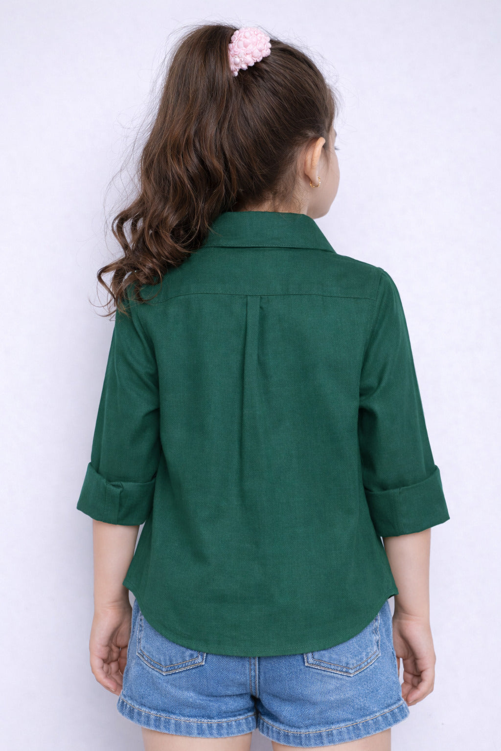 Heart Applique Cotton  Shirt-Green